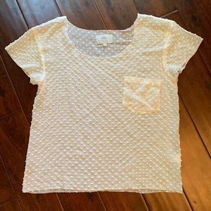 Madison Marcus top silk polka dot sheer off white front pocket Size M Medium